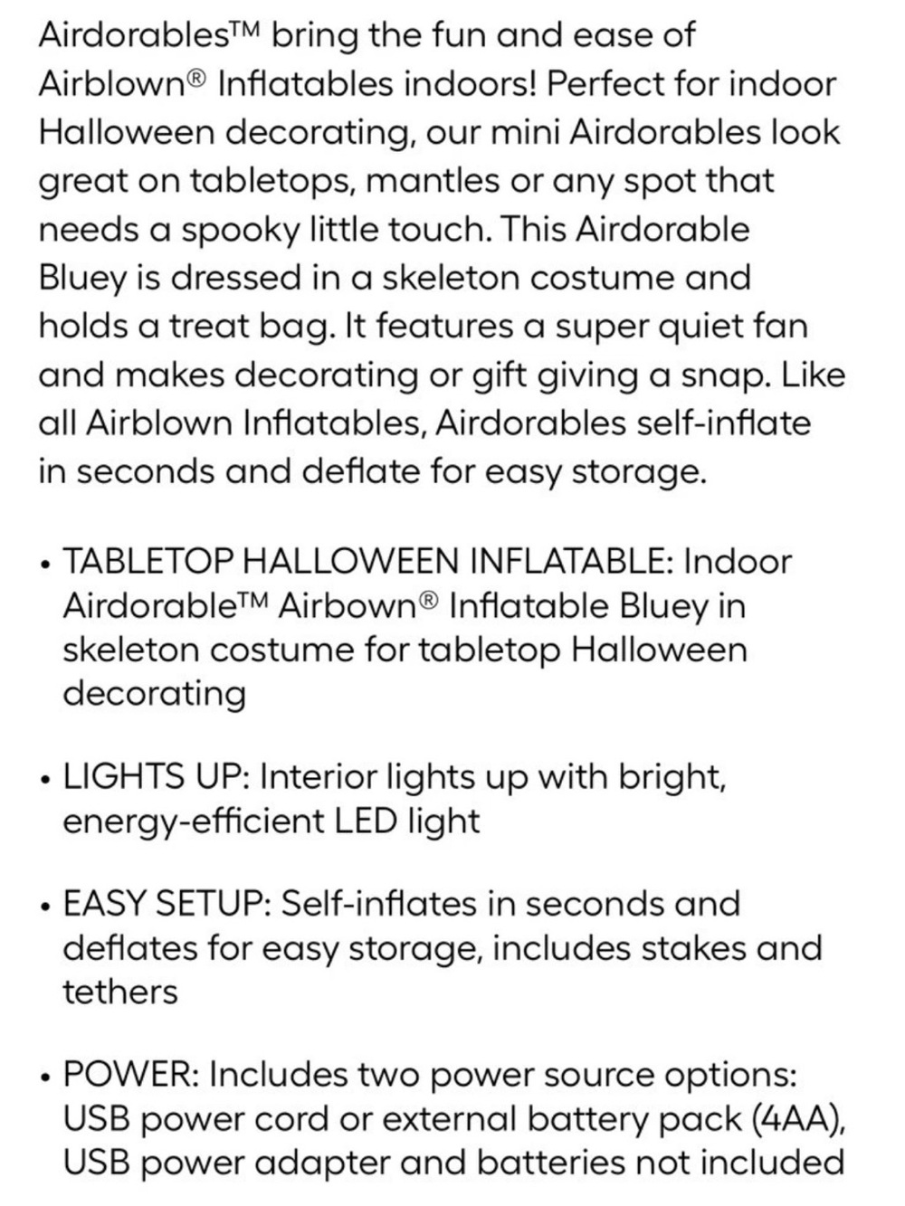 Bluey Inflatable Skeleton Costume Indoor Halloween Decor 2ft NIB - Picture 6 of 6